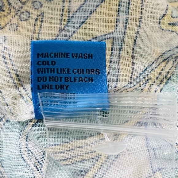 J McLaughlin Women’s Linen Shirt Aqua Yellow Tropical Print Button Down NWT $188 - Picture 12 of 15